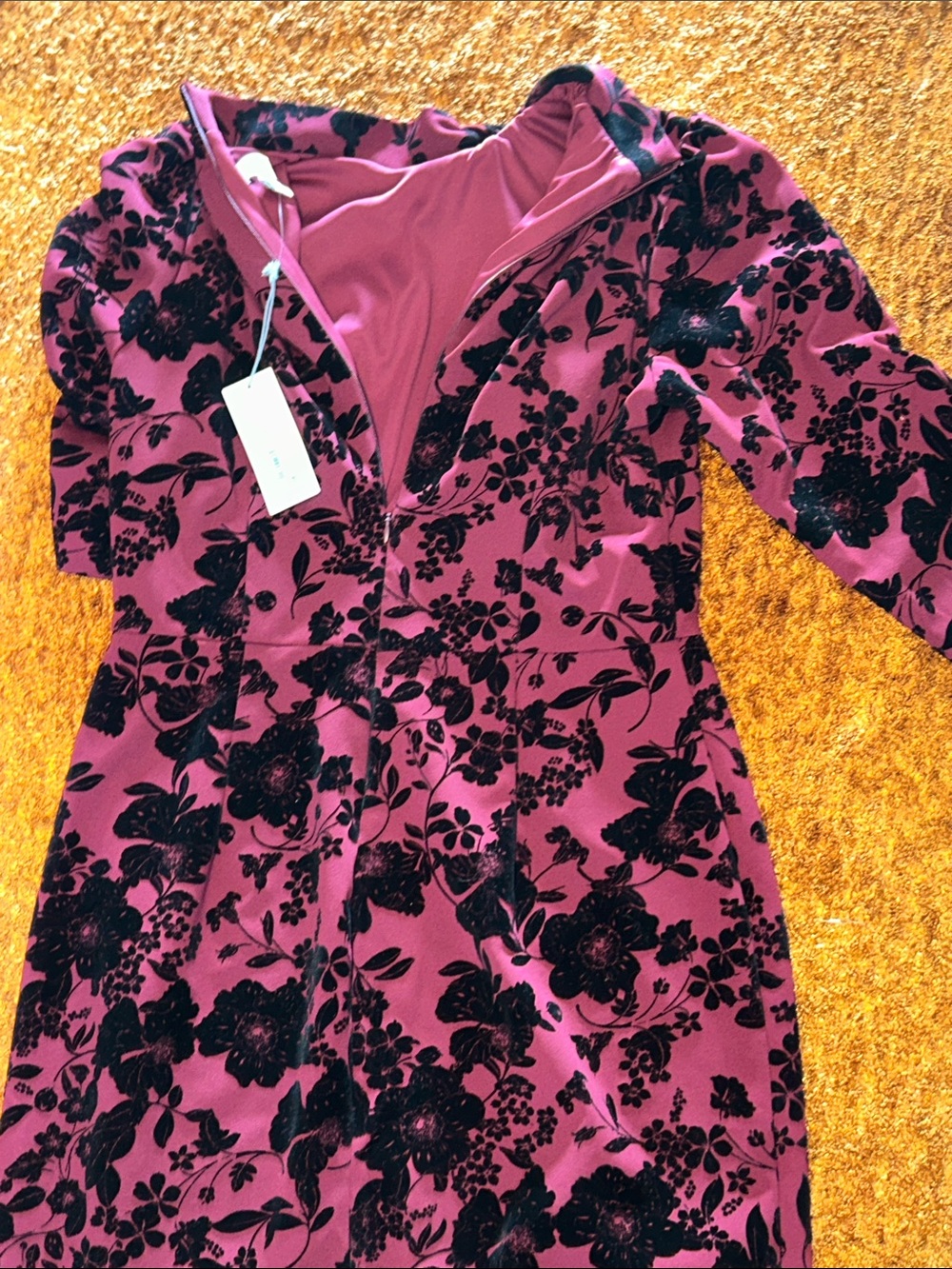 Liz Claiborne Plum Midi Dress with Black Floral Burnout - Picture 6 of 8